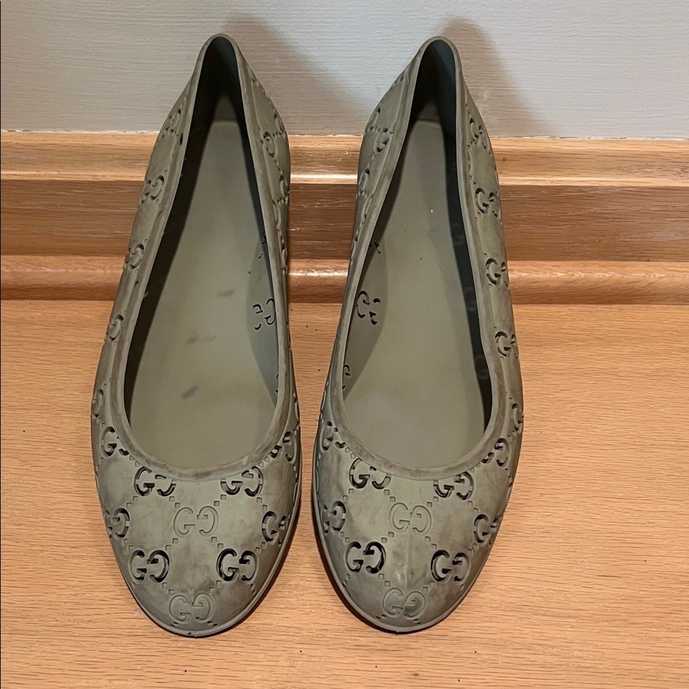 Gucci Olive Green GG Rubber Ballet Flats